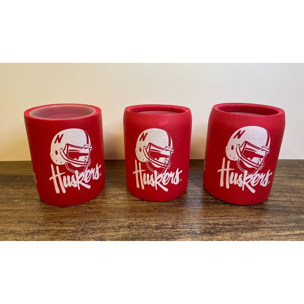 Lot of 3 Nebraska Cornhuskers Football Can Cooler Koozies Double Sided Helmet